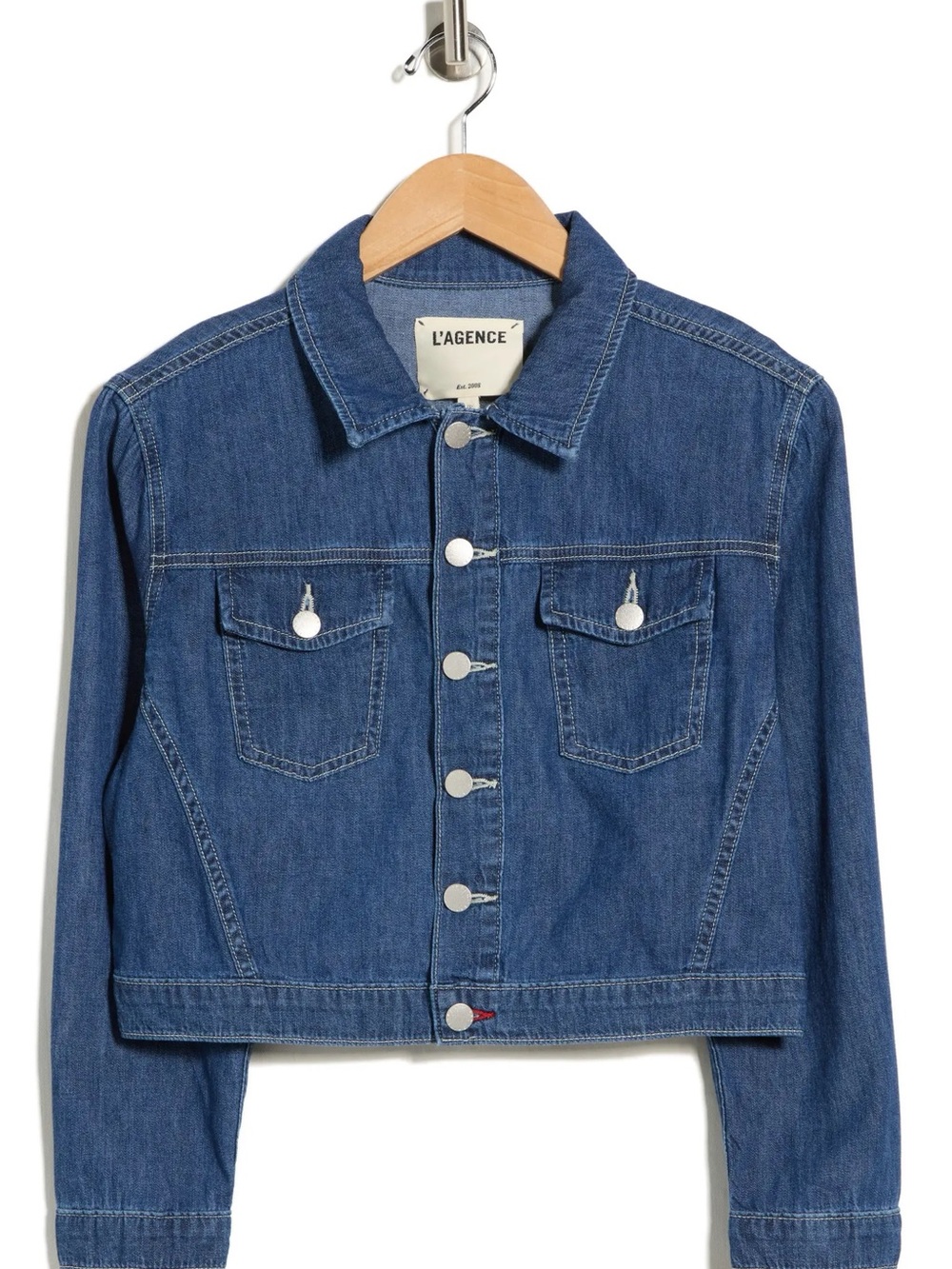 L'AGENCE Blue Denim Koda Crop Jacket